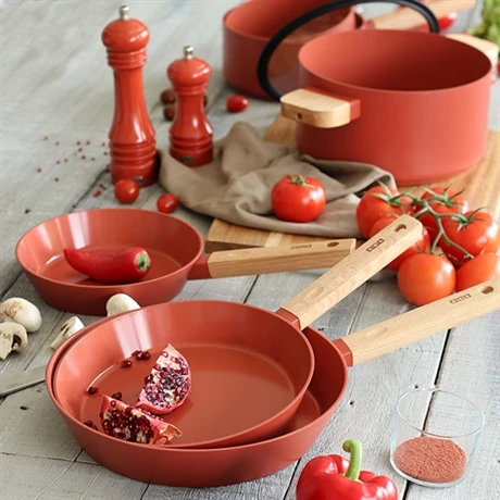 Poêle Ector Induction Aluminium Revêtu Manche En Bois 28 Cm Rouge – Image 5