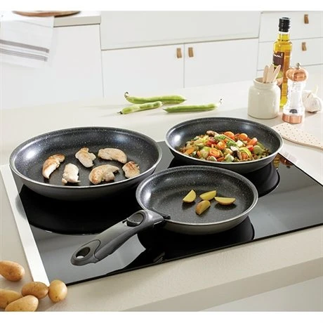 Set 3 Poêles Anti-adhésives Effet Pierre Et Manche Amovible – Image 2