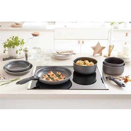 Set 3 Poêles Anti-adhésives Effet Pierre Et Manche Amovible – Image 3