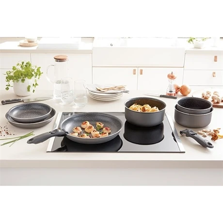 Set 3 Poêles Anti-adhésives Effet Pierre Et Manche Amovible – Image 4