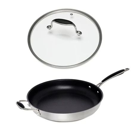 Lot Poêle Inox Antiadhérent Et Couvercle Verre 32 Cm Excell'Inox