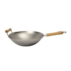 Wok Fond Plat Tôle Acier Blanche 2 Poignées 36 Cm Be A Wok Star