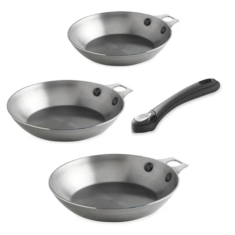 De Buyer Lot 3 Poêles Minéral B élément 20, 24 Et 28 Cm Et Manche Noir